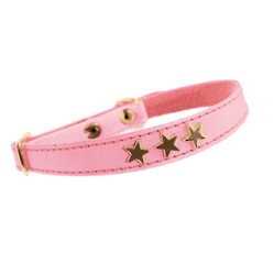 Collier rose en cuir Étoiles rose