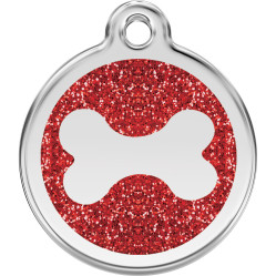 Médaille pailletée Red Dingo rouge motif Os 