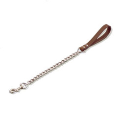 Laisse courte métal chaîne cuir marron