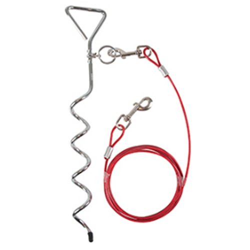 Piquet de fixation en spirale en acier inoxydable avec laisse pour chien,  piquets de 15 pouces avec fils d'attache 3M (rouge) 