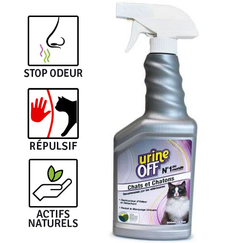 Urine Off Destructeur d'odeurs et détachant en spray pour chat et chaton