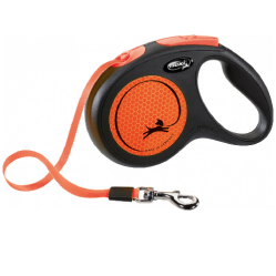 Laisse chien enrouleur sangle Flexi New NEON ORANGE