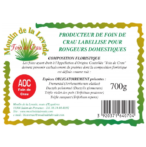 Foin de Crau AOP Bio 20 Litres - Foin Premium pour Lapin et Rongeur