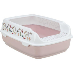 Bac à litière Delio avec rebords Mauve et Blanc