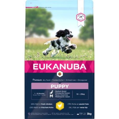 Croquettes puppy chien moyen Eukanuba au poulet frais