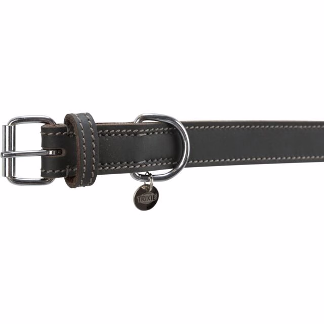 Collier Rustic en cuir gras GRIS pour Chien