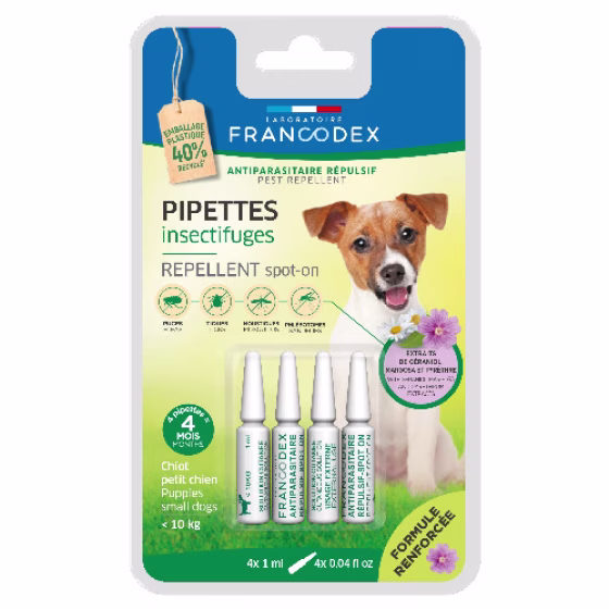 Pipettes antiparasitaires petit chien moins de 10 kg