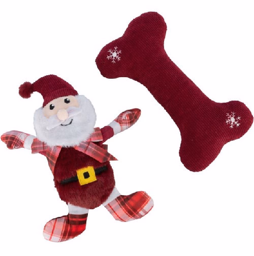 cadeau de noël pour chien: peluche et os