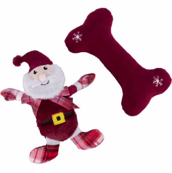 cadeau de noël pour chien: peluche et os
