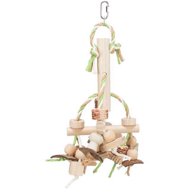 Jouet oiseau bois coloré avec ruban 31cm
