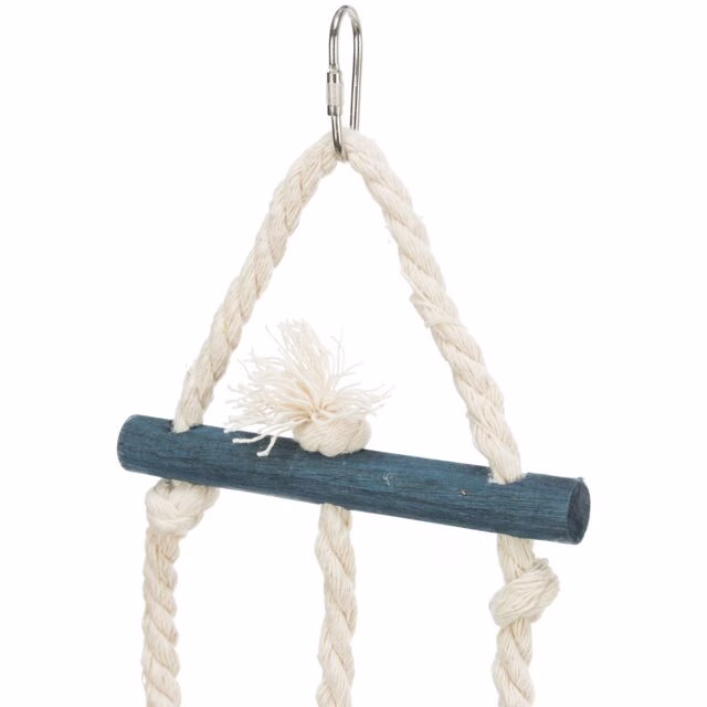 Jouet oiseau bois coloré sur corde 24cm