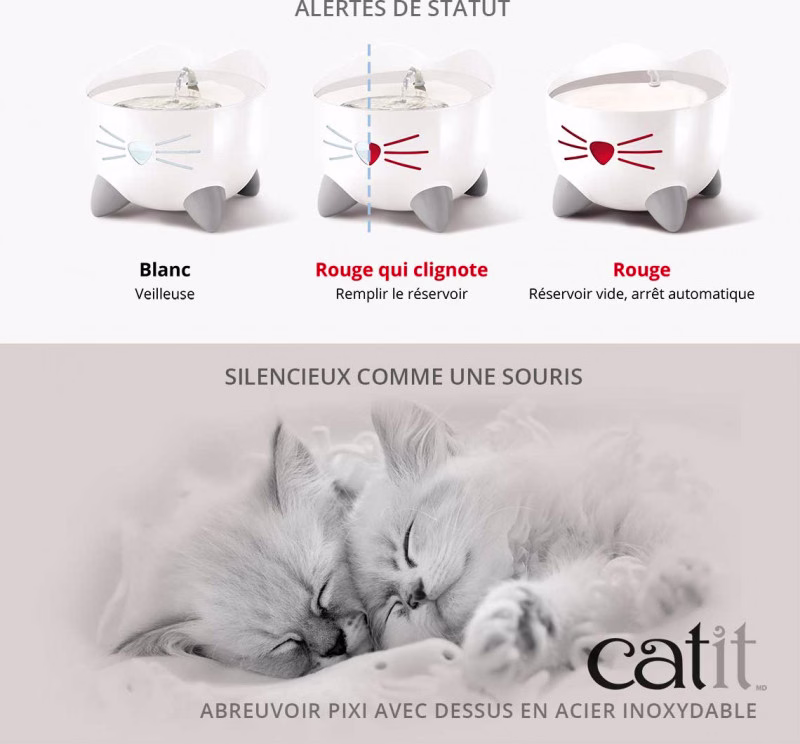 Fontaine à eau pixi chat design, acier inoxydable