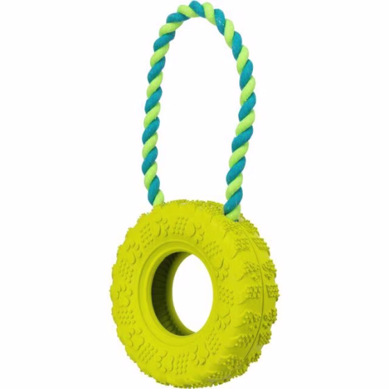 Jouet pneu avec corde pour chien destructeur