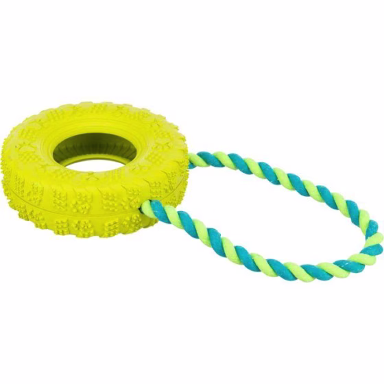 Jouet pneu avec corde pour chien destructeur