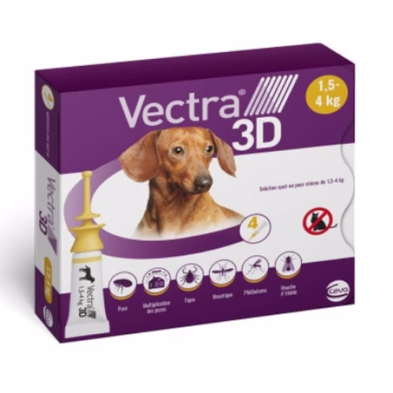 Pipettes anti puce vectra 3D petit chien de 1.5 à 4 KG