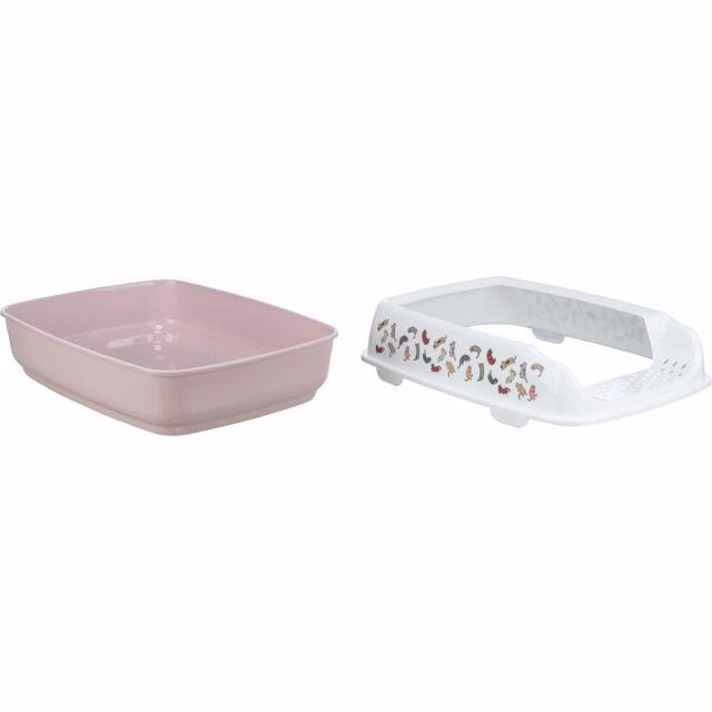 Bac à litière Delio avec rebords Mauve et Blanc