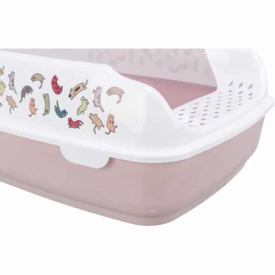 Bac à litière Delio avec rebords Mauve et Blanc