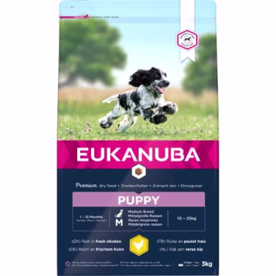 Croquettes puppy chien moyen Eukanuba au poulet frais