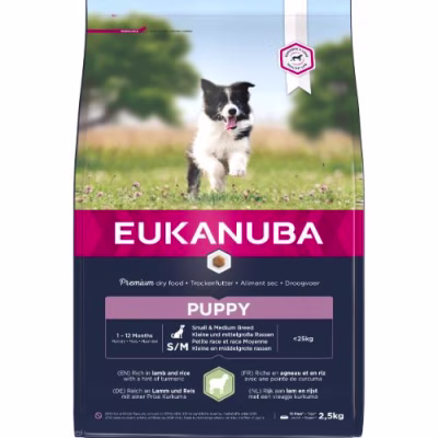 Croquettes Eukanuba puppy petit et moyen chien agneau riz