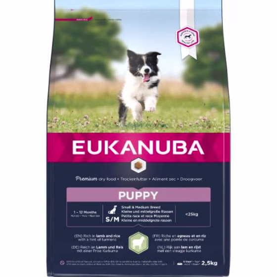Croquettes Eukanuba puppy petit et moyen chien agneau riz