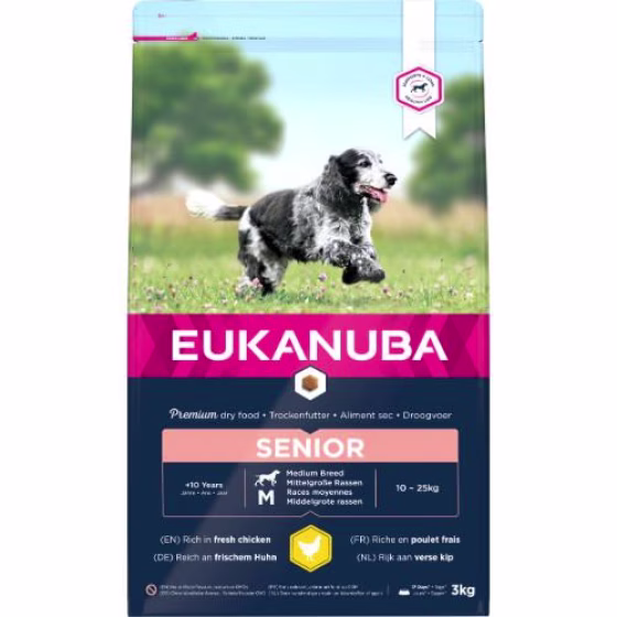 Croquettes Eukanuba chien moyen senior au poulet frais