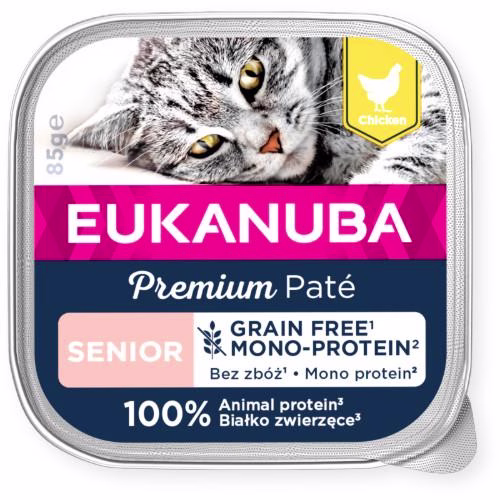 Patée sans céréales Eukanuba chat sénior au poulet