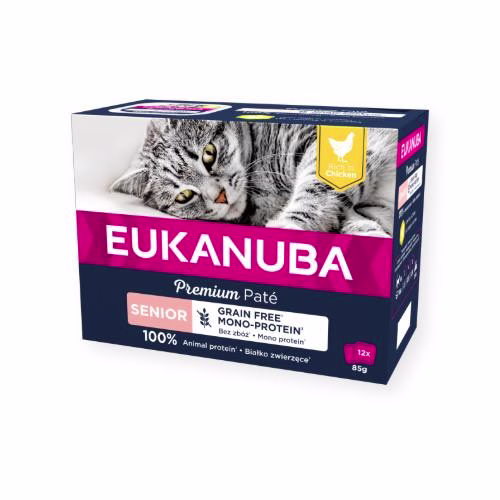 Patée sans céréales Eukanuba chat sénior au poulet