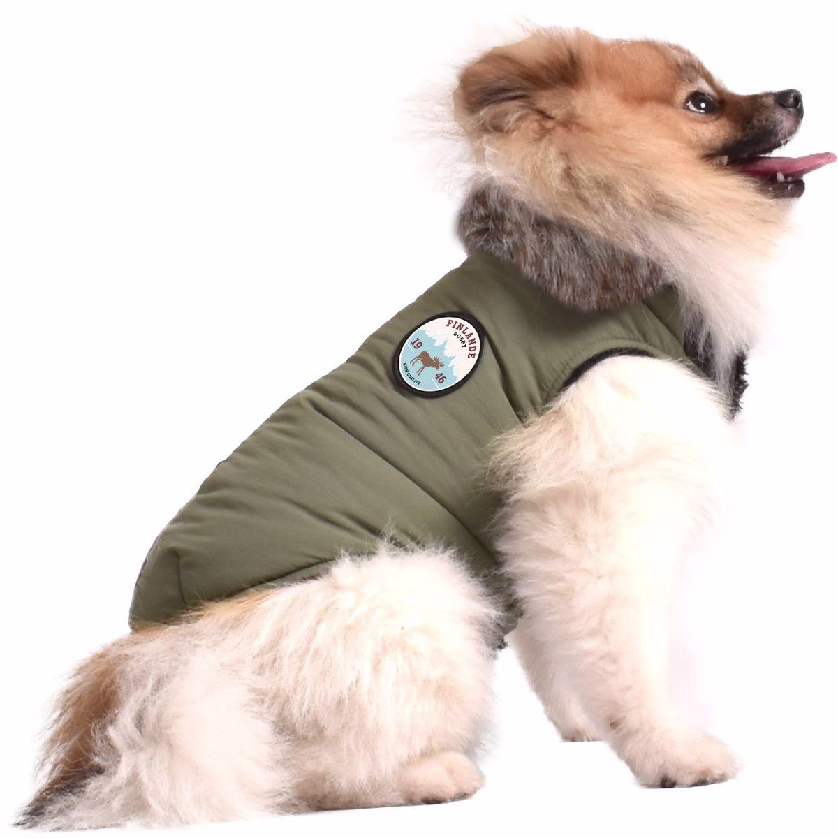 Manteau col fausse fourrure Finlande vert de gris