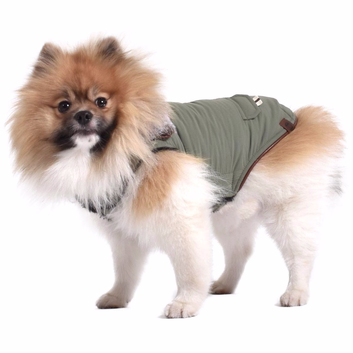 Manteau col fausse fourrure Finlande vert de gris