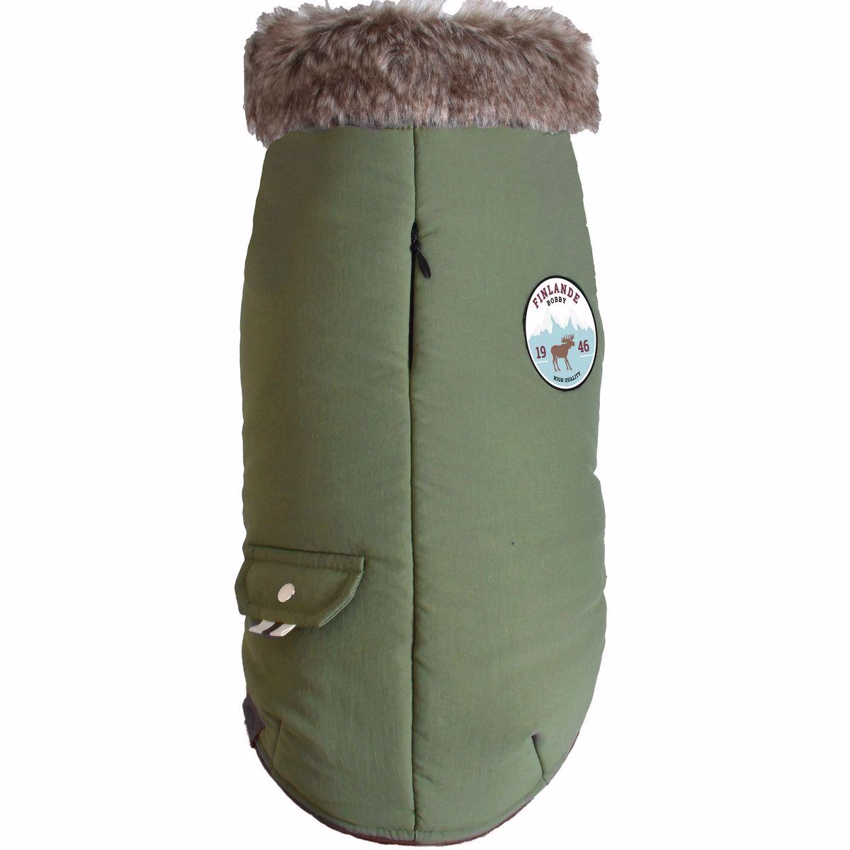 Manteau col fausse fourrure Finlande vert de gris