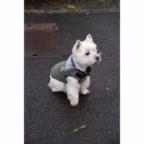 Manteau col fausse fourrure Finlande vert de gris