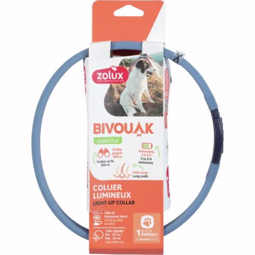 Collier Lumineux pour Chiens à Poils Longs Bivouac - Rechargeable et Ajustable