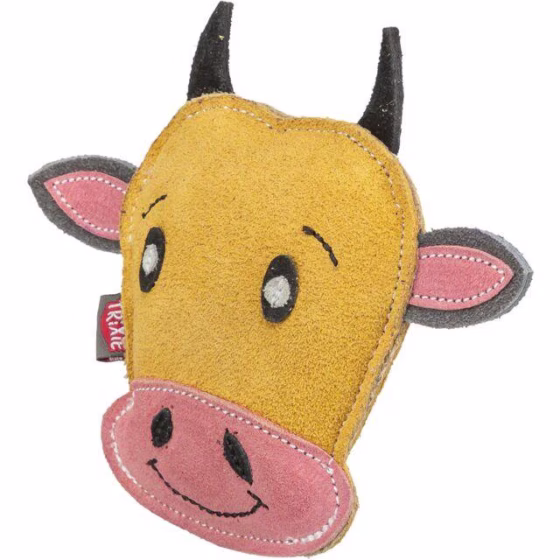 Jouet pour chien tête de vache en cuir véritable