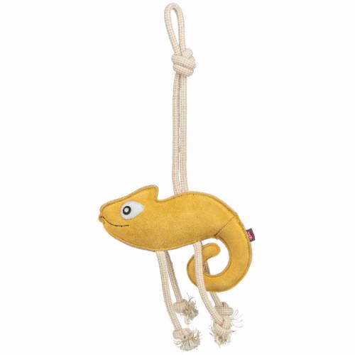 Jouet chien cuir véritable et corde caméléon